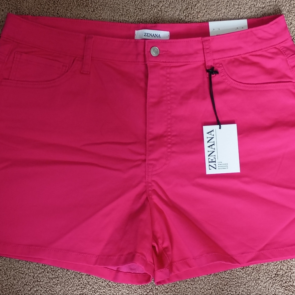 Zenana Outfitters Women's Bright Pink High Waist Shorts
